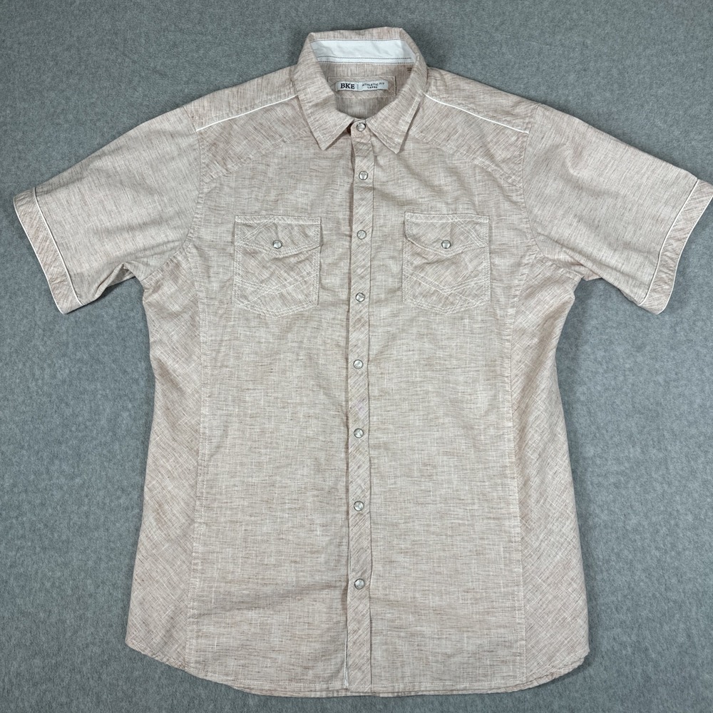 BKE Buckle Short Sleeve Shirt Athletic Fit Pearl Snap Rust Orange Men's XL